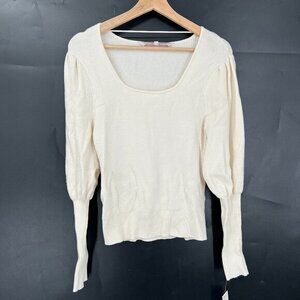 NEW‎ Willow Drive long juliet sleeve puff shoulder cream white ribbed sweater M